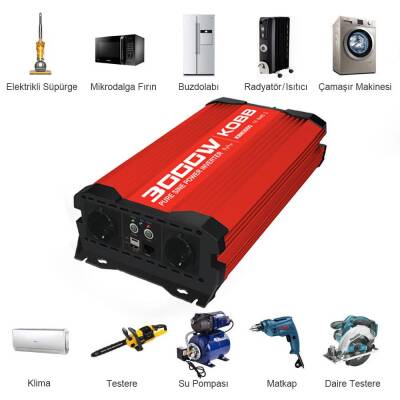 KOBB KBN3000 12V/220V 3000Watt Tam Sinüs Dönüştürücü İnvertör - 9
