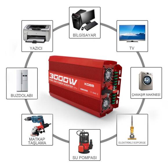 KOBB KBN3000 12V/220V 3000Watt Tam Sinüs Dönüştürücü İnvertör - 8