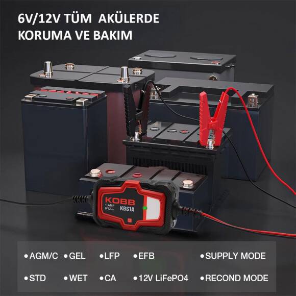 KOBB KBS1A 6V/12V 30Ah Akıllı Akü Şarj ve Akü Bakım / Desülfatör - 6