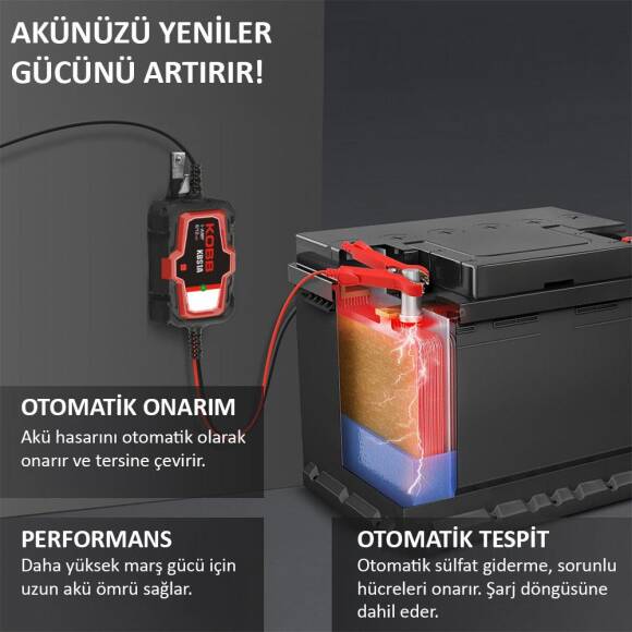KOBB KBS1A 6V/12V 30Ah Akıllı Akü Şarj ve Akü Bakım / Desülfatör - 7
