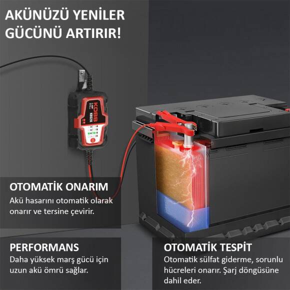 KOBB KBS2A 6V/12V 60Ah Akıllı Akü Şarj ve Akü Bakım / Desülfatör - 7