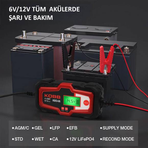 KOBB KBS4A 6/12V 120A Dijital Akü Şarj / Akü Bakım / Desülfatör ve Power Supply - 6