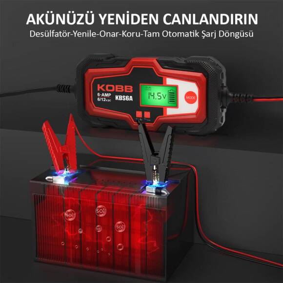 KOBB KBS6A 6/12V 150A Dijital Akü Şarj / Akü Bakım / Desülfatör ve Power Supply - 5