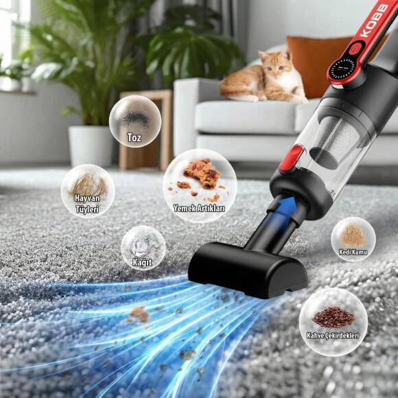 KOBB KBV20 12Volt/ Li-ion Şarjlı Kömürsüz Motor Hibrit Araç Süpürgesi + 8 Parça Aksesuar Seti + Taşıma Çantası - 4