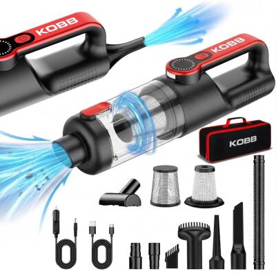 KOBB KBV20 12Volt/ Li-ion Şarjlı Kömürsüz Motor Hibrit Araç Süpürgesi + 8 Parça Aksesuar Seti + Taşıma Çantası - KOBB