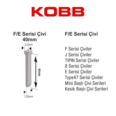 KOBB KBZ40F 40mm 2500 Adet F/E/J/8 Serisi Ağır Hizmet Tipi Kesik Başlı Çivi - Thumbnail