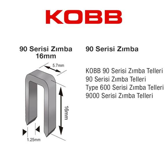 KOBB KBZ9016 16mm 2500 Adet 90 Serisi Ağır Hizmet Tipi Zımba Teli