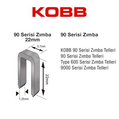 KOBB KBZ9022 22mm 2500 Adet 90 Serisi Ağır Hizmet Tipi Zımba Teli - Thumbnail