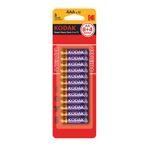 Kodak 8+4 Blisterli Çinko Karbon İnce Pil-AAA