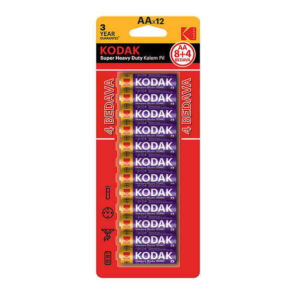 Kodak 8+4 Blisterli Çinko Karbon Kalem Pil-AA