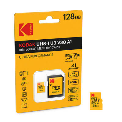 Kodak - Kodak mSD 128GB UHS-I U3 Ultra Ultra Performans Micro SD Kart + SD Adaptör (1)