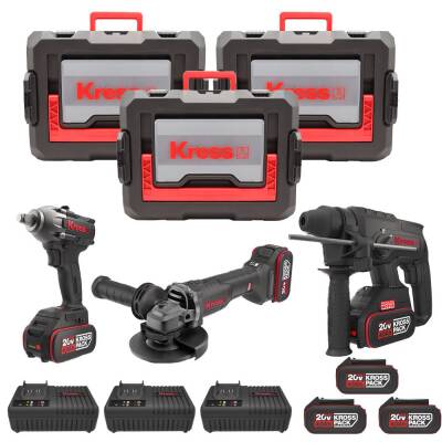 Kress KRKS1 KUB30.2 + KU390.4 + KUH10.2 20Volt/4Ah. 6 Adet Akülü Profesyonel Kombo Set - Kress