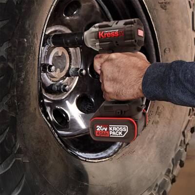 Kress KUB30.2SET 20Volt/4.0Ah. Li-ion Çift Akülü 300Nm Kömürsüz Profesyonel Şarjlı Somun Sıkma + 4 Parça Derin Lokma Seti - 8