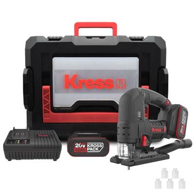 Kress KUE26 20Volt 4.0Ah Li-ion Çift Akülü Profesyonel Kömürsüz Devir Ayarlı Şarjlı Dekupaj Testere - Kress