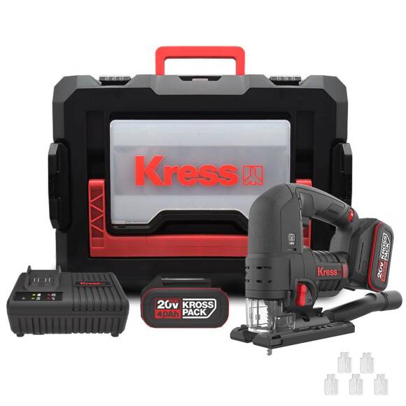 Kress KUE26 20Volt 4.0Ah Li-ion Çift Akülü Profesyonel Kömürsüz Devir Ayarlı Şarjlı Dekupaj Testere - 1