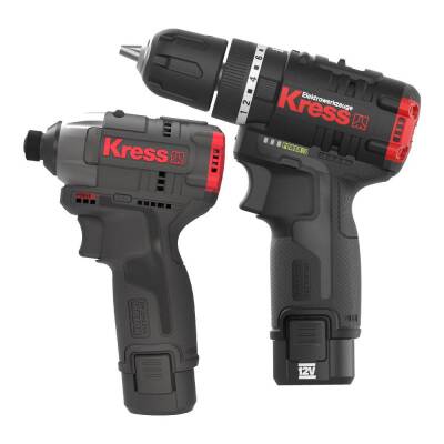 Kress KUG02 12Volt/2.0Ah. Li-ion Çift Akülü Kömürsüz Profesyonel Darbeli Matkap+Darbeli Tornavida Kombo Set - Kress (1)