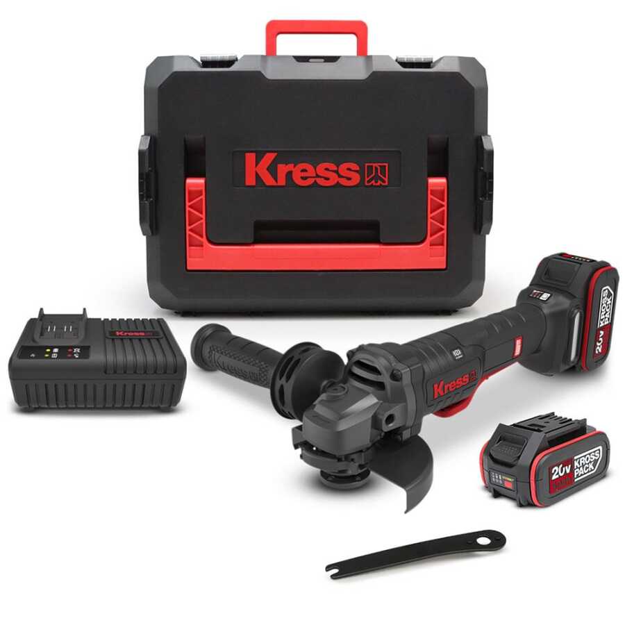 Kress KUH04.1 20Volt 5.0Ah. Li-ion Çift Akülü 125mm Kömürsüz Profesyonel Devir Ayarlı Alttan Tetikli Avuç Taşlama
