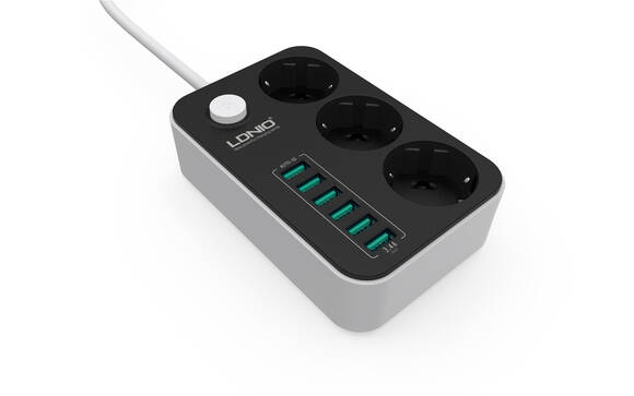 Ldnio SE3631 Anahtarlı 6 USB'li 3'lü 1.6 m Akım Korumalı Priz
