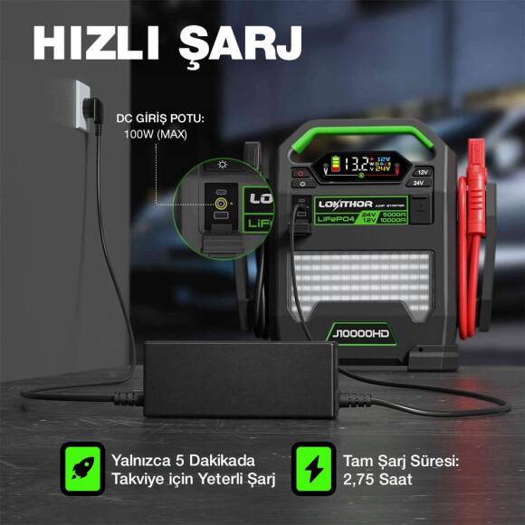 Lokithor J10000HD 12V/24V 10.000Amp LiFePO4 Akıllı Akü Takviye + Powerbank + Led Lamba - 9