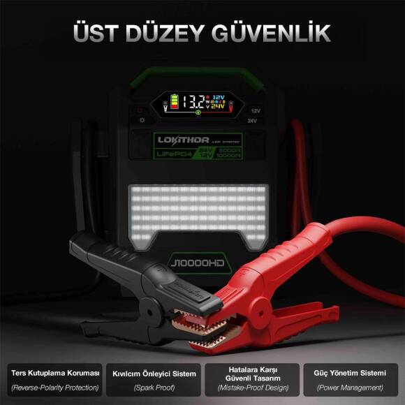 Lokithor J10000HD 12V/24V 10.000Amp LiFePO4 Akıllı Akü Takviye + Powerbank + Led Lamba - 10