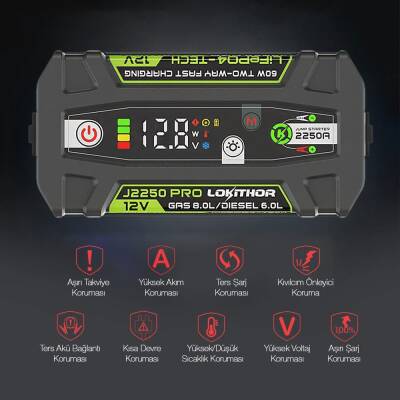 Lokithor J2250PRO 12V 2250Amp LiFePO4 Akıllı Akü Takviye + Powerbank + Led Lamba - 7