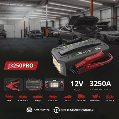 Lokithor J3250PRO 12V 3250Amp LiFePO4 Akıllı Akü Takviye + Powerbank + Led Lamba - 3