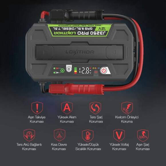 Lokithor J3250PRO 12V 3250Amp LiFePO4 Akıllı Akü Takviye + Powerbank + Led Lamba - 8