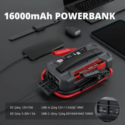 Lokithor J403HD 12V 10.000Amp Li-Polimer Akıllı Akü Takviye + Powerbank + Led Lamba - 5