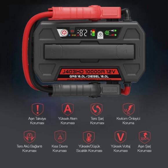 Lokithor J403HD 12V 10.000Amp Li-Polimer Akıllı Akü Takviye + Powerbank + Led Lamba - 8
