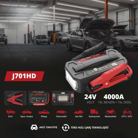 Lokithor J701HD 24V 4000Amp Li-Polimer Akıllı Akü Takviye + Powerbank + Led Lamba - 3