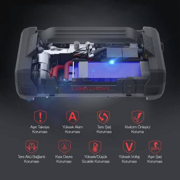 Lokithor JA2500 12V 2500Amp LiFePO4 Akıllı Akü Takviye + Pompa + Powerbank + Led Lamba - 6