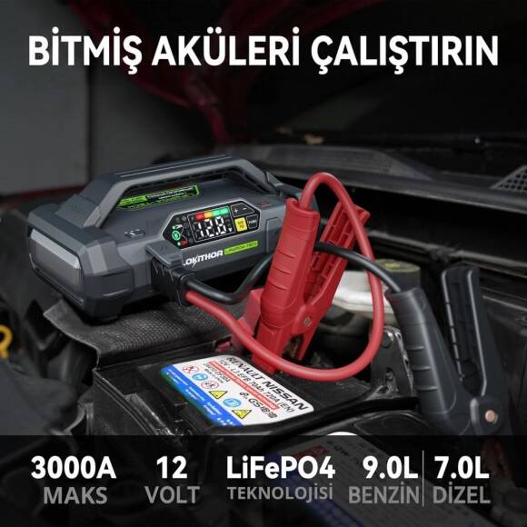 Lokithor JA3000PRO 12V 3000Amp LiFePO4 Akıllı Akü Takviye + Pompa + Powerbank + Led Lamba - 2