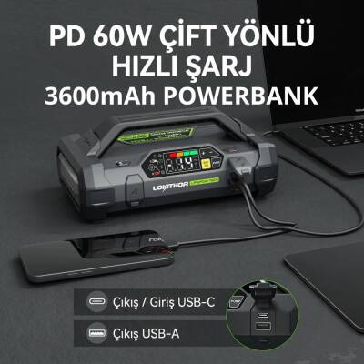 Lokithor JA3000PRO 12V 3000Amp LiFePO4 Akıllı Akü Takviye + Pompa + Powerbank + Led Lamba - 4
