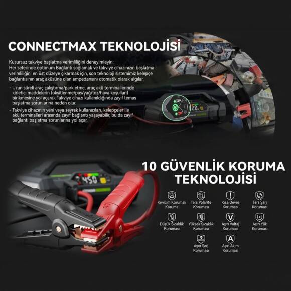 Lokithor JA3000PRO 12V 3000Amp LiFePO4 Akıllı Akü Takviye + Pompa + Powerbank + Led Lamba - 6