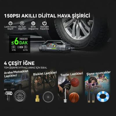Lokithor JA3000PRO 12V 3000Amp LiFePO4 Akıllı Akü Takviye + Pompa + Powerbank + Led Lamba - 9
