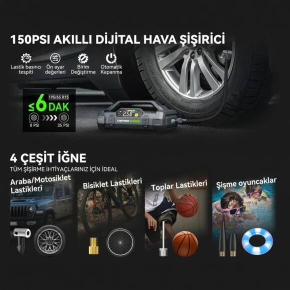 Lokithor JA3000PRO 12V 3000Amp LiFePO4 Akıllı Akü Takviye + Pompa + Powerbank + Led Lamba - 9