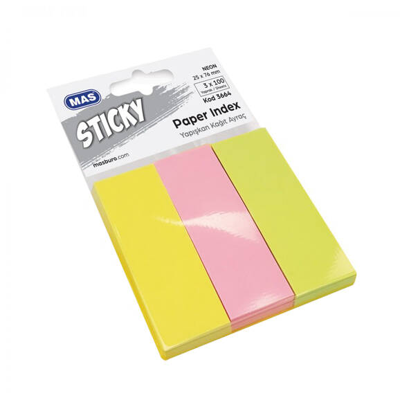 Mas 3664 Yapışkanlı Kağıt Ayraç 25*76 Neon 100 S 3 Renk