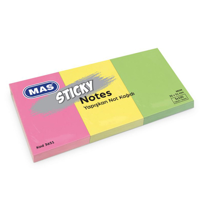Mas - Mas 3651 Yapışkanlı Not Kağıdı 35*51 Neon 100 S 3 Renk Blok