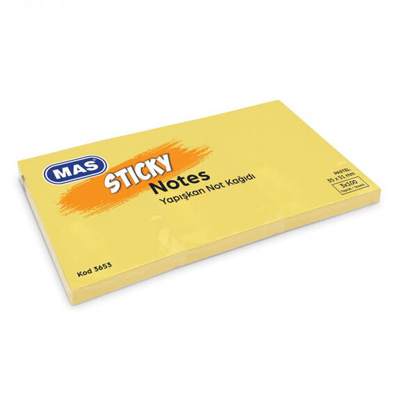 Mas 3653 Yapışkanlı Not Kağıdı 35*51 Pastel 100 S Sarı 3 Renk Blok - 1