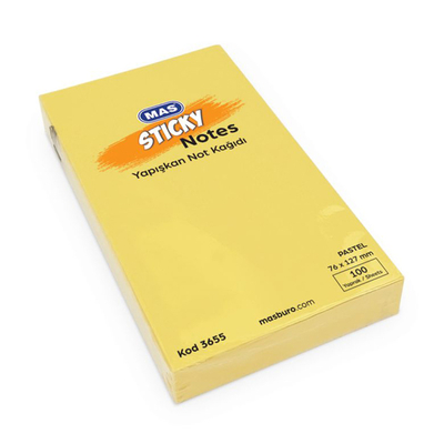 Mas 3655 Yapışkanlı Not Kağıdı 76*127 Pastel 100 S Sarı - 1
