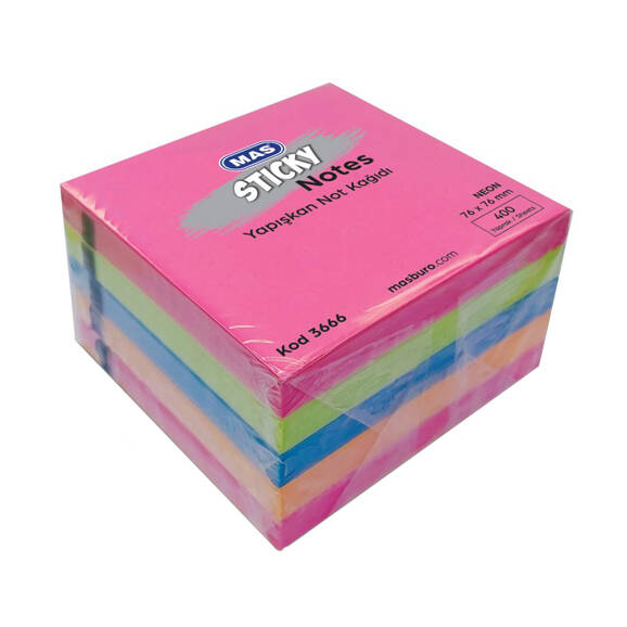 Mas 3666 Yapışkanlı Not Kağıdı 76*76 Neon 400 S Karma 5 Renk