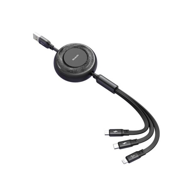 Mcdodo CA-3570 3in1 Makaralı Iphone Micro TypeC Şarj Data Kablo 1.2m-Siyah - 3