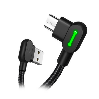 Mcdodo CA-5772 Micro USB 90 Derece Çift Yönlü Ledli Örgü Kablo 1.8 mt 2A Siyah