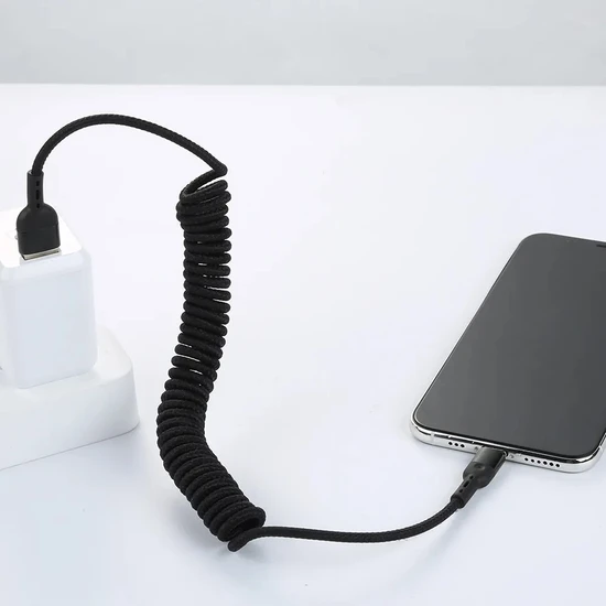 Mcdodo CA-6410 iPhone Spiral Ledli Örgü Kablo 1,8 m 2A Siyah