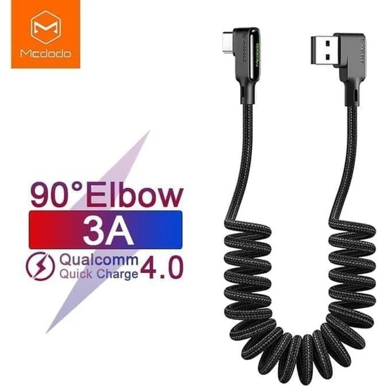 Mcdodo Ca-7300 L Tipi Lightning Spiralli Hızlı Data-Şarj Kablosu 1.8M-Siyah