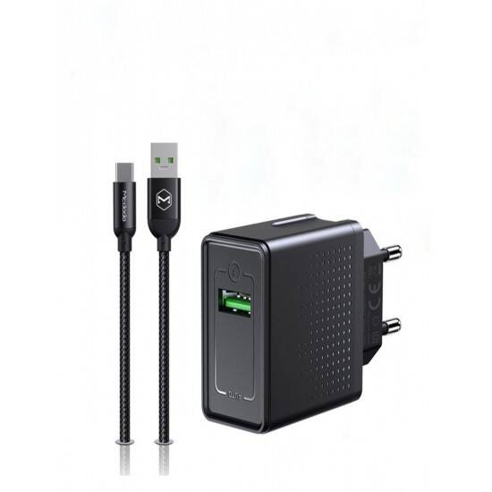 Mcdodo CH-5800 Vooc 22.5W 5A Tek USB Çıkışlı + Type C Kablolu Seyahat Şarj Set Siyah