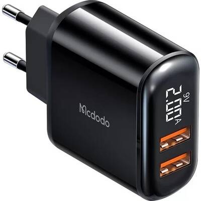 Mcdodo CH-6330 18W Qc 3.0 Dijital Göstergeli 2XUsb Girişli Hızlı Şarj Adaptörü Siyah - Mcdodo