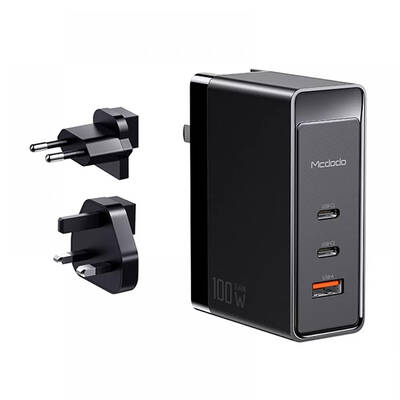 Mcdodo CH-8101 100W Gan 1USB-2XType-C Girişli Universal Duvar Adaptörü Siyah - Mcdodo