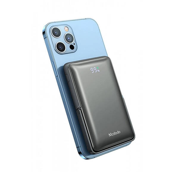 Mcdodo MC-0691 15W Magsafe 10.000mAh Kablosuz Dijital Ekranlı Wireless Şarj Cihazı Powerbank Gri Standlı