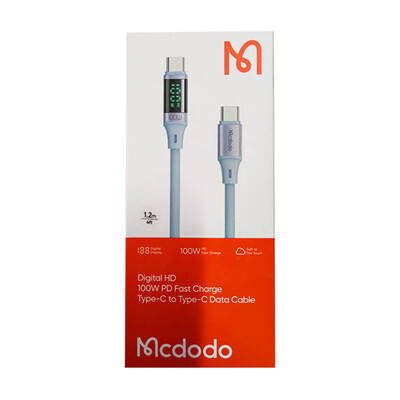 Mcdodo CA-1942 Pd Type-C To Type-C 100W Dijital Ekranlı Hızlı Data Şarj Kablosu 1.2m - Mavi - 1